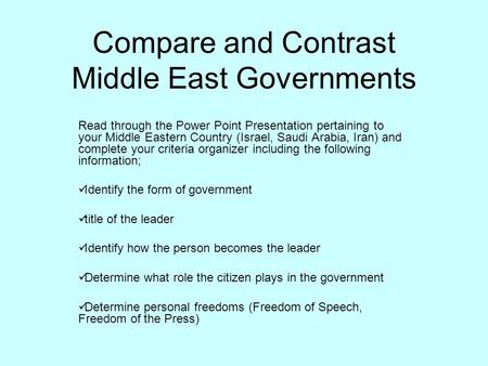 Compare and Contrast Middle East Governments