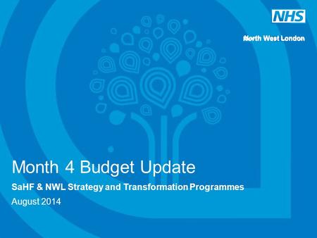 North West London Month 4 Budget Update SaHF & NWL Strategy and Transformation Programmes August 2014.