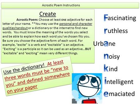 Acrostic Poem Instructions