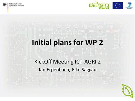 Initial plans for WP 2 KickOff Meeting ICT-AGRI 2 Jan Erpenbach, Elke Saggau.