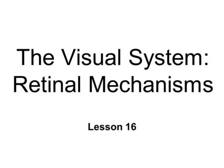 The Visual System: Retinal Mechanisms