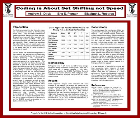 Introduction The Coding subtests from the Wechsler scales are a commonly used portion of the Processing Speed Index. They are widely understood to measure.