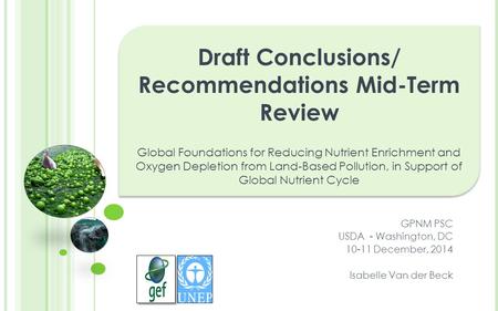 Draft Conclusions/ Recommendations Mid-Term Review Global Foundations for Reducing Nutrient Enrichment and Oxygen Depletion from Land-Based Pollution,