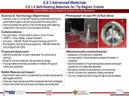 2.2.1.2 Self-Healing Materials for Tip Region Cracks Science & Technology Objective(s): Identify one or more self-healing materials that have potential.