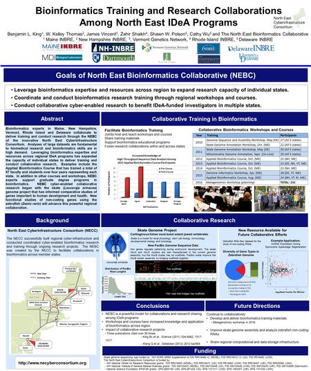 Benjamin L. King 1, W. Kelley Thomas 2, James Vincent 3, Zahir Shaikh 4, Shawn W. Polson 5, Cathy Wu 5 and The North East Bioinformatics Collaborative.