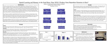 Spatial Learning and Memory in the Sand Maze: Does WIN-2 Produce State Dependent Retention in Rats? Ashley R. Smith and Gretchen Hanson Gotthard Randolph-Macon.