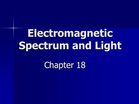 Electromagnetic Spectrum and Light Chapter 18. Electromagnetic Waves Transverse Waves Transverse Waves Consist of constantly changing fields Consist of.