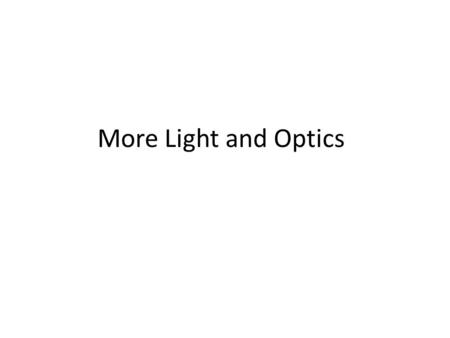 More Light and Optics Light – Wave or particle? For many years scientists argued over the nature of light, Is light a wave or a stream of particles?