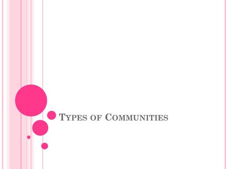 T YPES OF C OMMUNITIES. Intro C OMMUNITIES THAT I BELONG TO … Some possibilities might be… (see below but you need to be more specific) An indigenous.