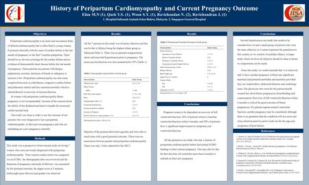 TEMPLATE DESIGN © 2008 www.PosterPresentations.com History of Peripartum Cardiomyopathy and Current Pregnancy Outcome Eliza M.N (1), Quek Y.S. (1), Woon.