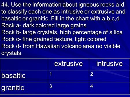 extrusive intrusive basaltic granitic