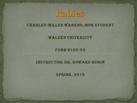 Charles-Miller Wabeno, MPH student Walden University PUBH 6165-03 Instructor: Dr. Howard Rubin Spring, 2010.