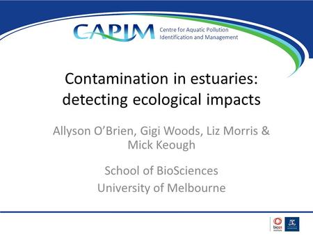 Contamination in estuaries: detecting ecological impacts Allyson O’Brien, Gigi Woods, Liz Morris & Mick Keough School of BioSciences University of Melbourne.