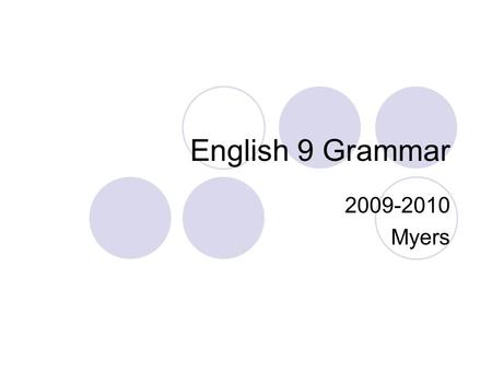 English 9 Grammar 2009-2010 Myers. Grammar Strategies Connect the Part of the Speech to the Part of the Sentence. Connect the Part of the Sentence to.