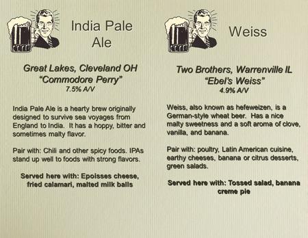 India Pale Ale Weiss Great Lakes, Cleveland OH “Commodore Perry” 7.5% A/V India Pale Ale is a hearty brew originally designed to survive sea voyages from.