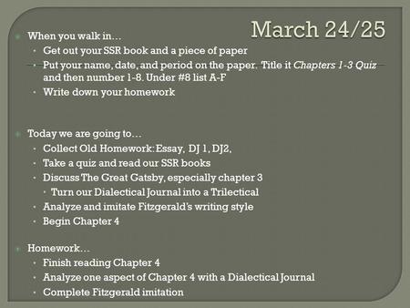  When you walk in… Get out your SSR book and a piece of paper Put your name, date, and period on the paper. Title it Chapters 1-3 Quiz and then number.