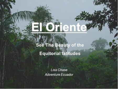 El Oriente Lisa Chase Adventure Ecuador See The Beautyof the Equitorial latitudes.