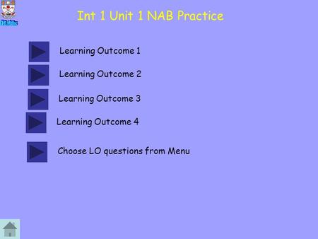 Int 1 Unit 1 NAB Practice Learning Outcome 1 Learning Outcome 2 Learning Outcome 3 Learning Outcome 4 Choose LO questions from Menu.