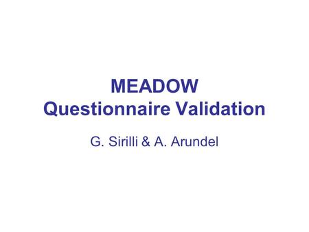 MEADOW Questionnaire Validation G. Sirilli & A. Arundel.