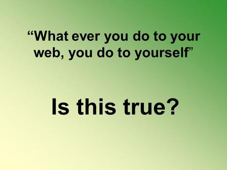 “What ever you do to your web, you do to yourself” Is this true?