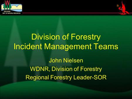 Division of Forestry Incident Management Teams John Nielsen WDNR, Division of Forestry Regional Forestry Leader-SOR.