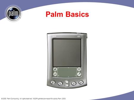 © 2000 Palm Computing. All rights reserved. NCDPI granted permission for use by Palm, 2003. Palm Basics.