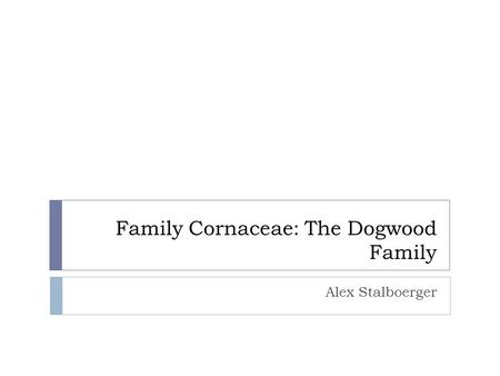 Family Cornaceae: The Dogwood Family Alex Stalboerger.