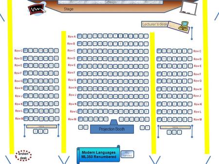 Modern Languages ML350 Renumbered 14131211109 87 6 54321 111098765 43 2 Row A Row B Row C Row D Row E Row F Row G Row H Row J Row K Row L Row M 212019181716.