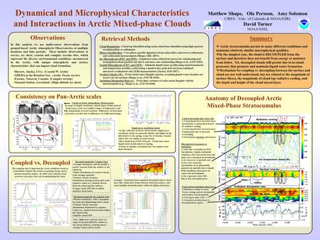 Matthew Shupe, Ola Persson, Amy Solomon CIRES – Univ. of Colorado & NOAA/ESRL David Turner NOAA/NSSL Dynamical and Microphysical Characteristics and Interactions.