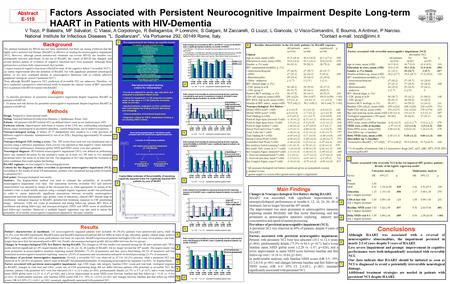 Factors Associated with Persistent Neurocognitive Impairment Despite Long-term HAART in Patients with HIV-Dementia V Tozzi, P Balestra, MF Salvatori, C.