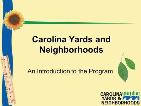 Carolina Yards and Neighborhoods An Introduction to the Program.