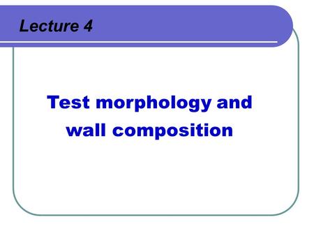 Lecture 4 Test morphology and wall composition. There are three basic kinds of test wall. In the first, the test is formed by an organic membrane composed.