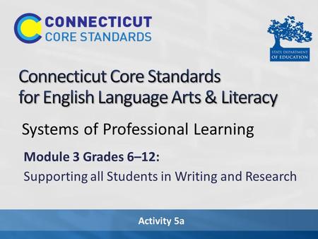 Activity 5a Systems of Professional Learning Module 3 Grades 6–12: Supporting all Students in Writing and Research.