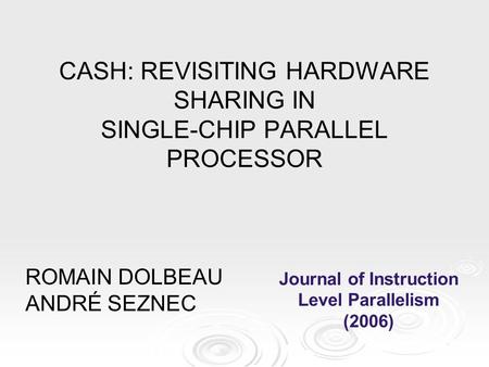 CASH: REVISITING HARDWARE SHARING IN SINGLE-CHIP PARALLEL PROCESSOR