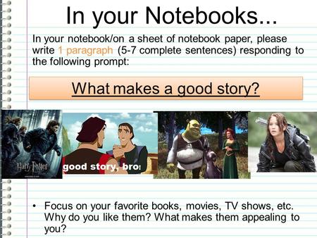 In your Notebooks... In your notebook/on a sheet of notebook paper, please write 1 paragraph (5-7 complete sentences) responding to the following prompt: