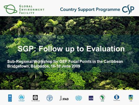 Sub-Regional Workshop for GEF Focal Points in the Caribbean Bridgetown, Barbados, 16-18 June 2009 SGP: Follow up to Evaluation.