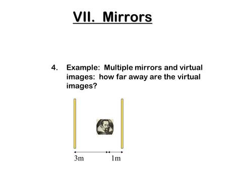 4.Example: Multiple mirrors and virtual images: how far away are the virtual images? 1m3m VII. Mirrors.