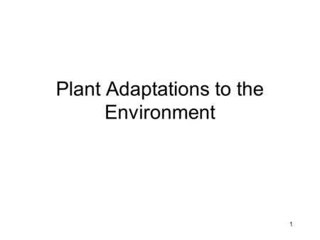 Plant Adaptations to the Environment