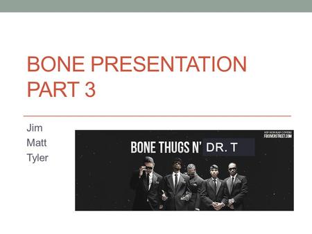 BONE PRESENTATION PART 3 Jim Matt Tyler DR. T. Importance of Bone Bones are not static, which means they are constantly changing shape and composition.