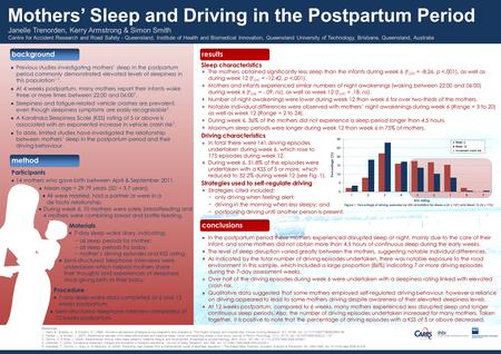 Conclusions results background method Participants In the postpartum period these mothers experienced disrupted sleep at night, mainly due to the care.