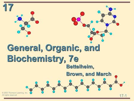 17 17-1 © 2003 Thomson Learning, Inc. All rights reserved General, Organic, and Biochemistry, 7e Bettelheim, Brown, and March.