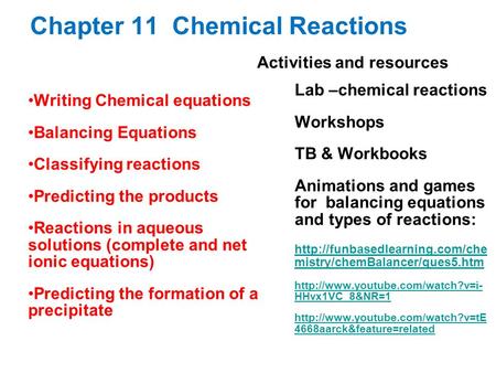 Chapter 11 Chemical Reactions