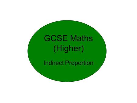 GCSE Maths (Higher) Indirect Proportion. Types of proportion Time (min) mph 90 60 ? 70 MoreLess MoreLess ?5 MoreLess MoreLess 508 Direct Proportion percentage.