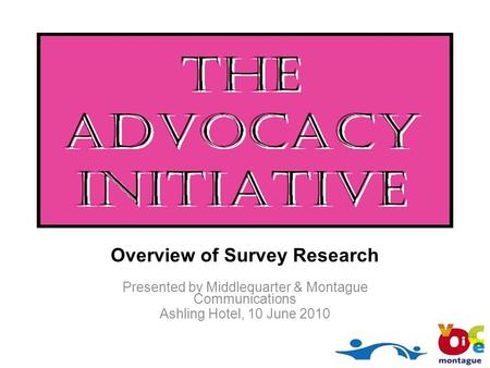 Overview of Survey Research Presented by Middlequarter & Montague Communications Ashling Hotel, 10 June 2010.