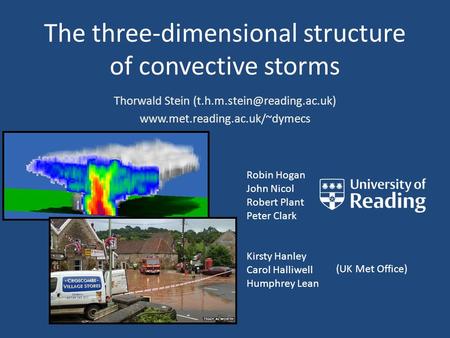 The three-dimensional structure of convective storms Robin Hogan John Nicol Robert Plant Peter Clark Kirsty Hanley Carol Halliwell Humphrey Lean Thorwald.