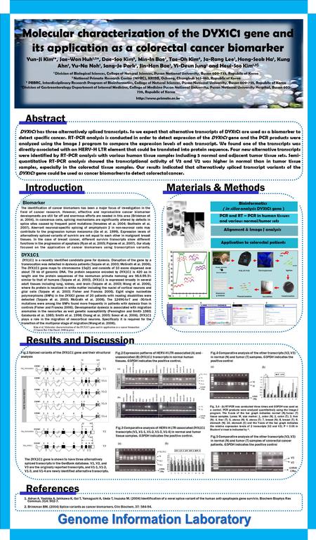 Molecular characterization of the DYX1C1 gene and its application as a colorectal cancer biomarker Yun-Ji Kim 1 *, Jae-Won Huh 1,2 *, Dae-Soo Kim 3, Min-In.