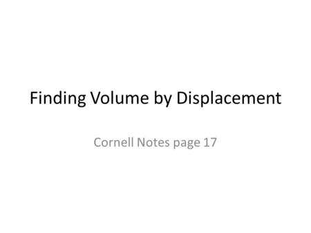 Finding Volume by Displacement