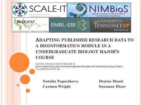 A DAPTING PUBLISHED RESEARCH DATA TO A BIOINFORMATICS MODULE IN A UNDERGRADUATE BIOLOGY MAJOR ’ S COURSE N ATURE. 2011 M AY 26;473(7348):519-22 L ONG -