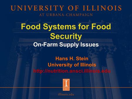 Food Systems for Food Security On-Farm Supply Issues Hans H. Stein University of Illinois