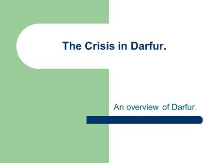 The Crisis in Darfur. An overview of Darfur.. The Crisis in Darfur. Where is Darfur?